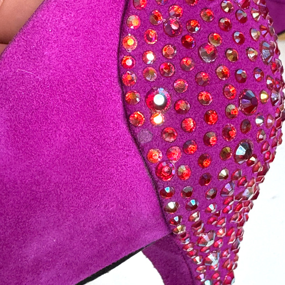 Brian Atwood Baccina Heel Womens 9 Purple Suede Crystal Peep Toe Platform Pump - Picture 6 of 10